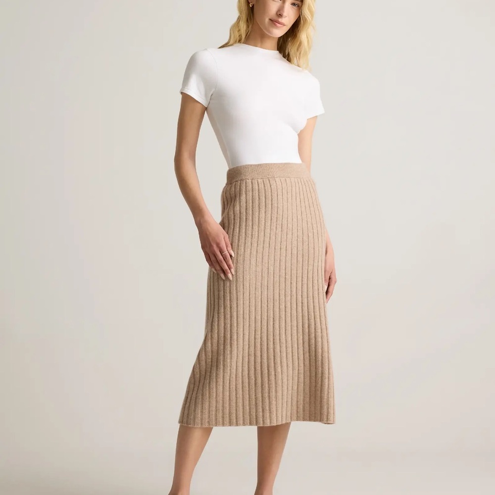Quince Tan Ribbed Cashmere Pencil Skirt - Picture 2 of 6